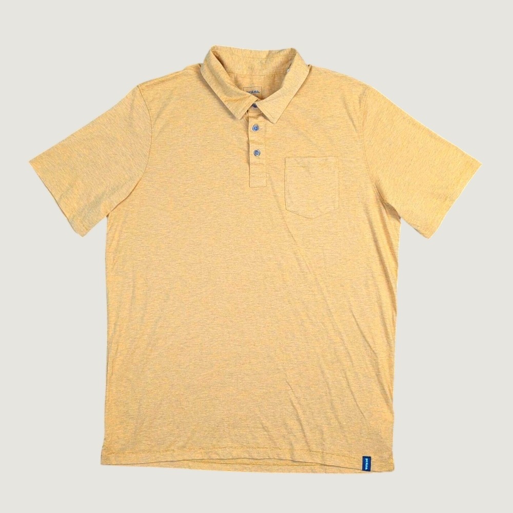 Prana Mens Large Mustard Yellow Heathered Organic Cotton Blend Polo Shirt
